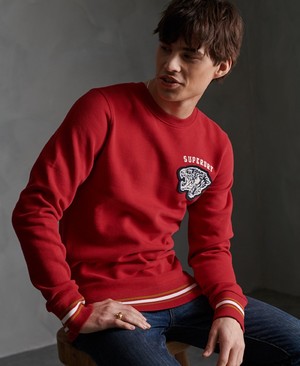 Superdry Varsity Chenielle Férfi Pulóver Piros | KTWHX2078